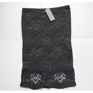 EILEEN FISHER MSRP $198 Black Knit Crochet Lace Overlay Straight Pencil Skirt M